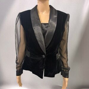 R&K Evening - Elegant Black Velvet Women's Blouse - size 10 petite